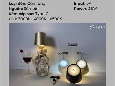 Đèn bàn chụp gắn chai rượu cảm ứng [3 Màu - 3 Chế độ đèn] 11x9cm LED-KHAC-03